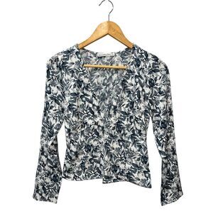 Abercrombie & Fitch Long Sleeve Deep V Blouse Small Fruit Toile Print Smocked